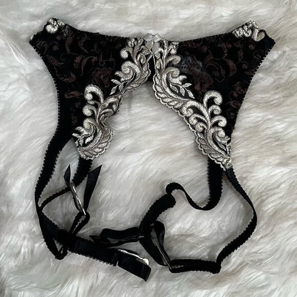 NEW Felina Lingerie Embroidered Lace Mesh Contrast Tricolor Garter Belt Small - Picture 5 of 14